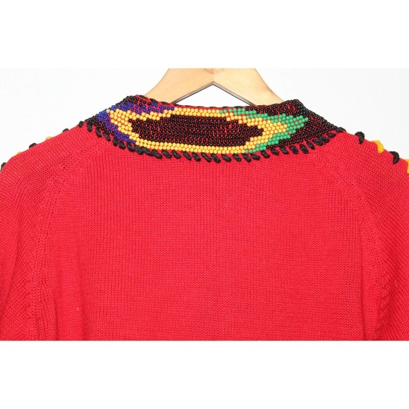 Vintage 90's Michael Simon Beaded Cardigan Thick Knit Sweater Red Size 1 H14823 - Picture 9 of 12